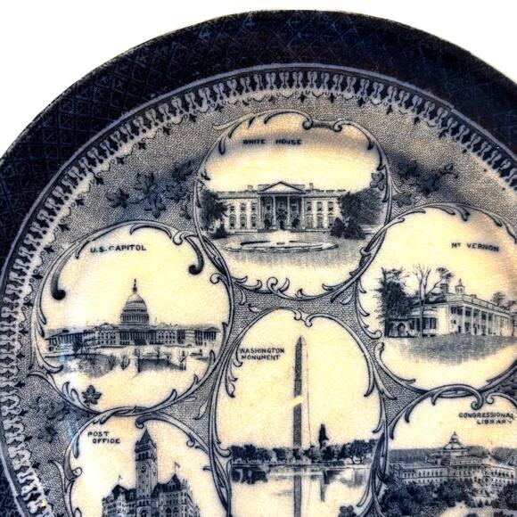 Travel Tourist Souvenir plate Washington DC Landmarks blue white vintage ceramic - Picture 7 of 8